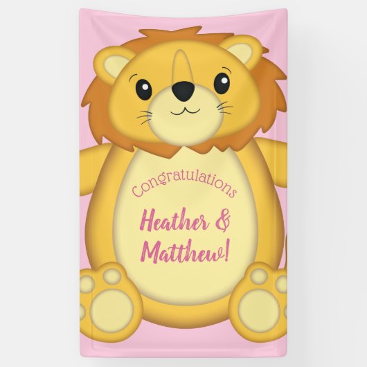 Lion Baby shower Roze Spandoek (Verticaal)