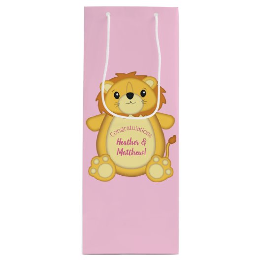 Lion Baby shower Roze Wijn Cadeautas (Voorkant)