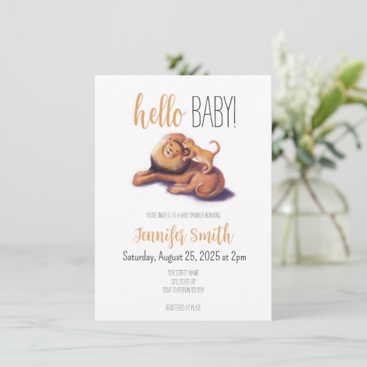 Lion Baby shower Uitnodiging (Staand voorkant)