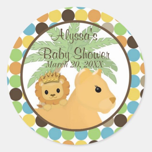 LION Baby shower Uitnodiging Koning van het Oerwou Ronde Sticker (Voorkant)