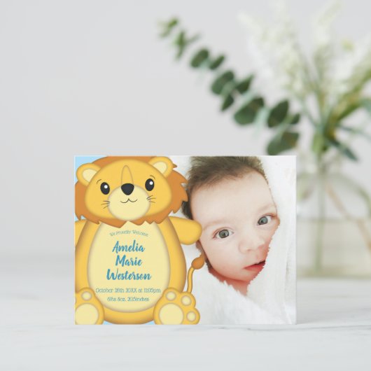 Lion Baby shower Zoo Circus Blue Boy Briefkaart (Staand voorkant)