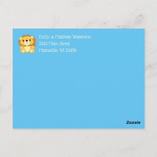 Lion Baby shower Zoo Circus Blue Boy Briefkaart (Achterkant)