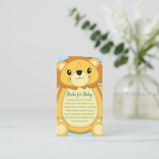Lion Baby shower Zoo Circus Blue Boy Informatiekaartje (Staand voorkant)