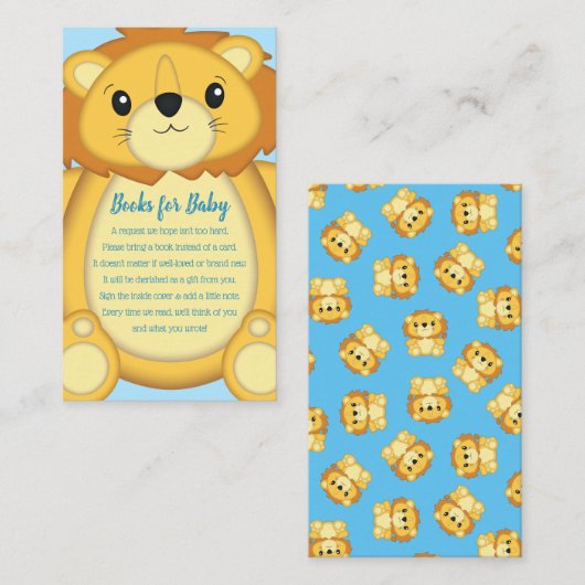 Lion Baby shower Zoo Circus Blue Boy Informatiekaartje (Voorkant / Achterkant)