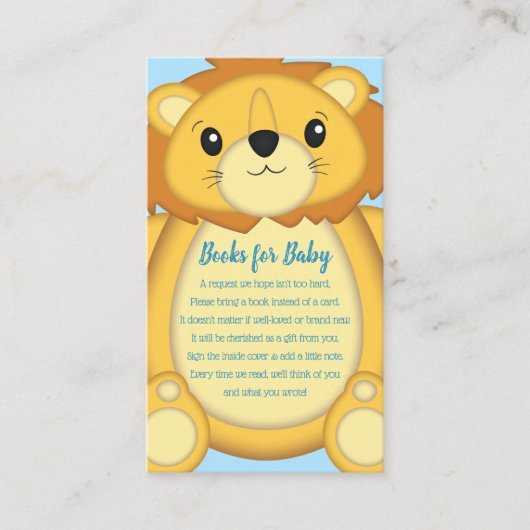 Lion Baby shower Zoo Circus Blue Boy Informatiekaartje (Voorkant)