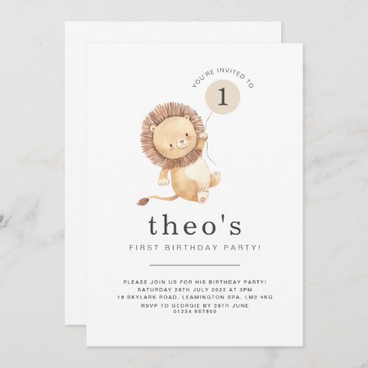 Lion Balloon eerste uitnodiging (Voorkant / Achterkant)