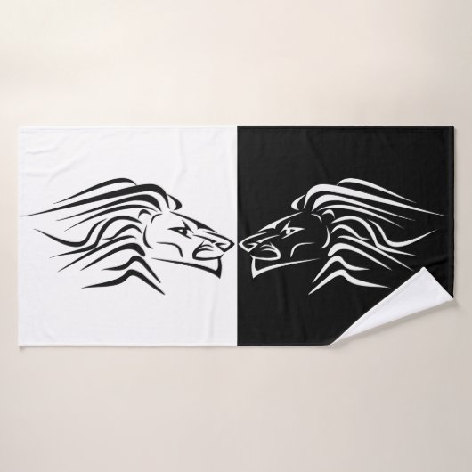 Lion Bath Towels - Black and White - Aangepaste kl Bad Handdoek (Badhanddoek)