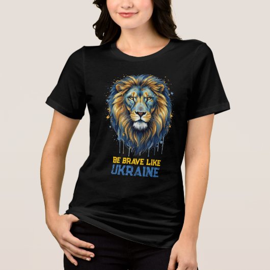 Lion “Be brave like Ukraine.” Tri-Blend Shirt (Voorkant)