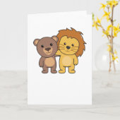 Lion Beer Zoo Cute Animals Cute Kinder Kaart (Gele Bloem)