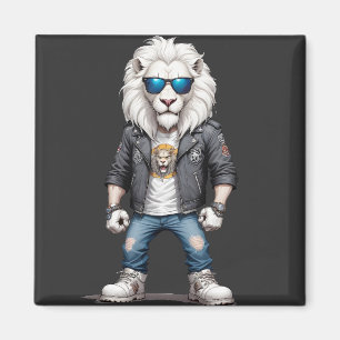 Lion Biker Rebel in Leather Jacket Cool Style Magneet