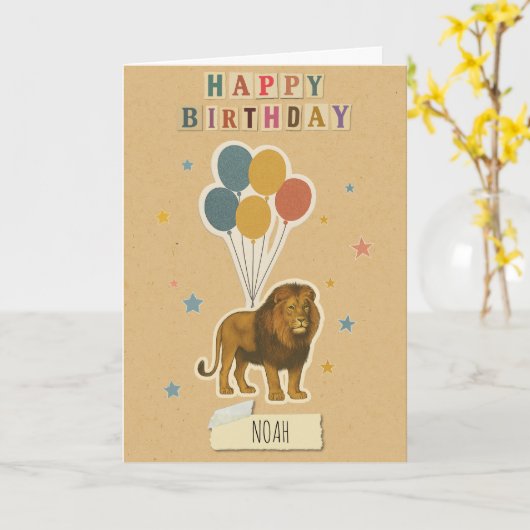 Lion Birthday Kaart – Aangepaste naam (Gele Bloem)