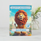 Lion Birthday Kaart Gepersonaliseerde Kinder naam  (Staand voorkant)