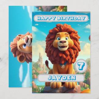 Lion Birthday Kaart Gepersonaliseerde Kinder naam