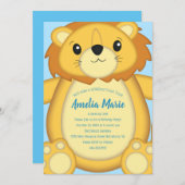 Lion Birthday Party Blue Kaart (Voorkant / Achterkant)