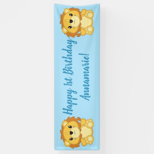 Lion Birthday Party Blue Spandoek (Verticaal)