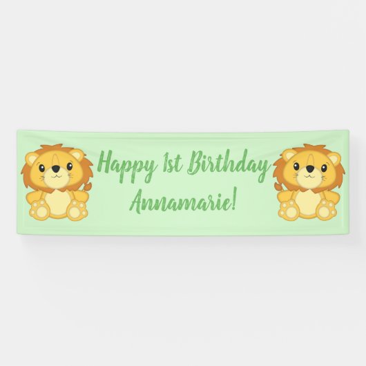 Lion Birthday Party Green Spandoek (Horizontaal)
