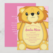 Lion Birthday Party Pink Kaart (Voorkant / Achterkant)