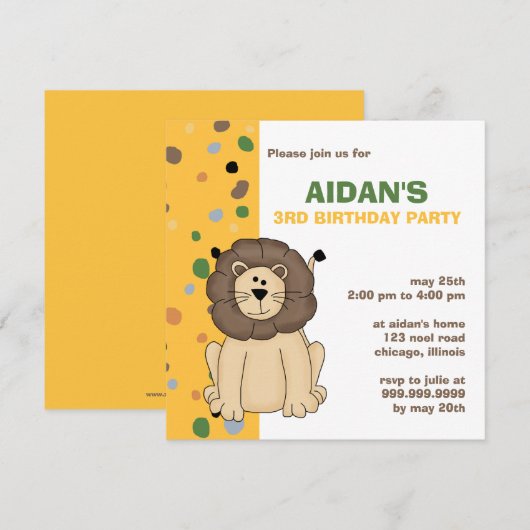 Lion - Birthday Uitnodiging (Voorkant / Achterkant)