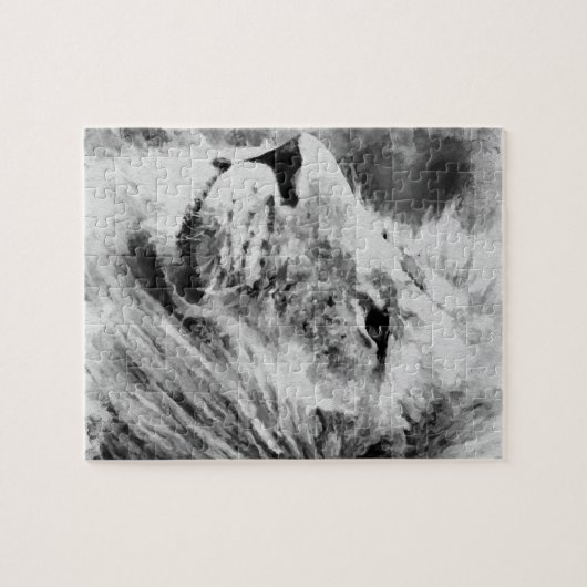 Lion Black en White Mixed Media Digital Art Legpuzzel (Horizontaal)