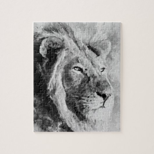Lion Black en White Mixed Media Digital Art Legpuzzel (Verticaal)