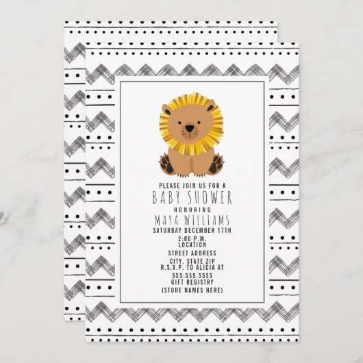Lion Black en White Pattern Baby shower Kaart (Voorkant / Achterkant)