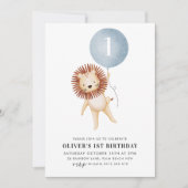 Lion Blue Balloon 1st Birthday Party Kaart (Voorkant)