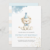 Lion Blue Boys Waterverf Verjaardag Kaart (Voorkant / Achterkant)