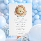 Lion Blue Floral Baby shower Kaart