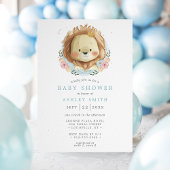 Lion Blue Floral Baby shower Kaart