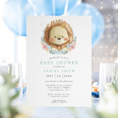 Lion Blue Floral Baby shower Kaart