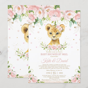 Lion Blush Floral Virtual Baby shower per Mail Kaart