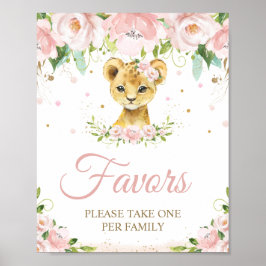 Lion Blush Pink Floral Baby shower Birthday Favor Poster