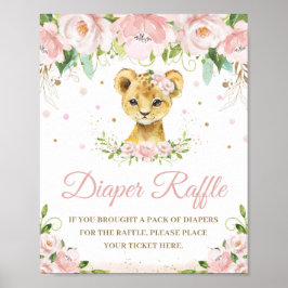 Lion Blush Pink Floral Baby shower Diaper Raffle Poster
