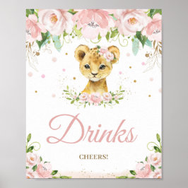 Lion Blush Pink Floral Baby shower Drink Cheers Poster