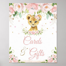 Lion Blush Pink Floral Baby shower Kaarten en cade Poster