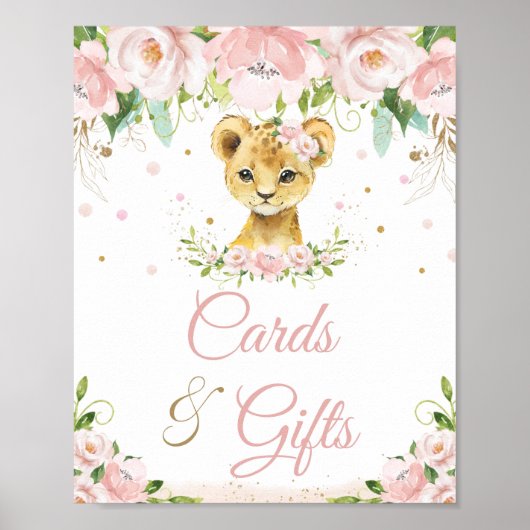 Lion Blush Pink Floral Baby shower Kaarten en cade Poster (Voorkant)