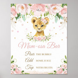 Lion Blush Pink Floral Baby shower Momosa Bar Poster