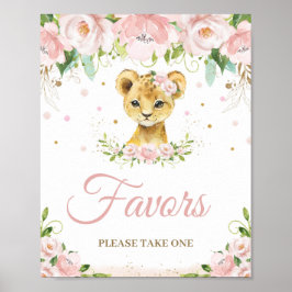 Lion Blush Pink Floral Baby shower Party Favors Poster