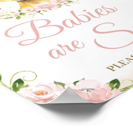 Lion Blush Pink Floral Baby shower Sweet Treat Poster (Hoek)