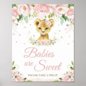 Lion Blush Pink Floral Baby shower Sweet Treat Poster (Voorkant)