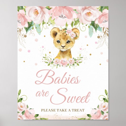 Lion Blush Pink Floral Baby shower Sweet Treat Poster (Voorkant)