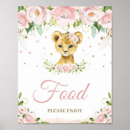 Lion Blush Pink Floral Baby shower Voedsel tablet Poster