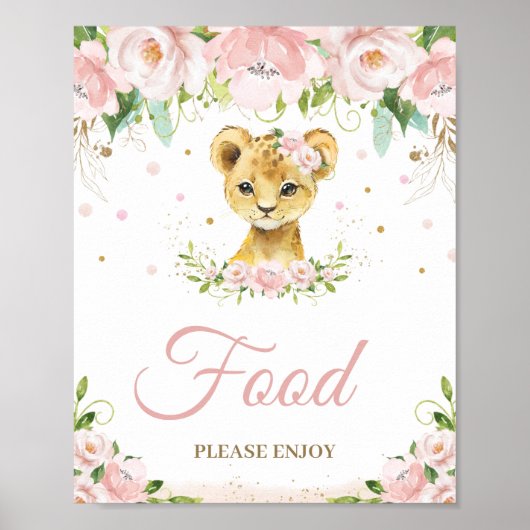 Lion Blush Pink Floral Baby shower Voedsel tablet Poster (Voorkant)