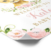 Lion Blush Pink Floral Baby shower Welkom Poster (Hoek)