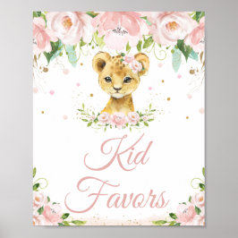 Lion Blush Pink Floral Birthday Kind Favors Poster