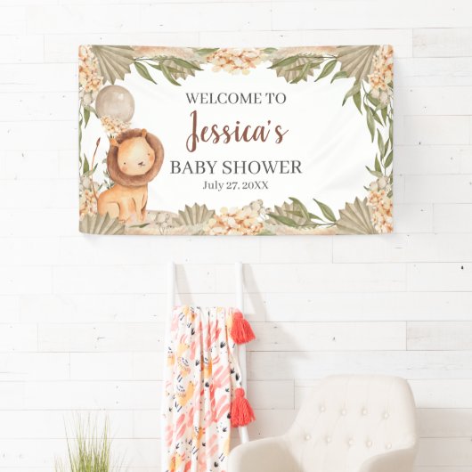 Lion Boho pampas Grass baby shower Welcome banner (Insitu)
