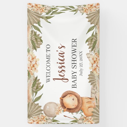Lion Boho pampas Grass baby shower Welcome banner (Verticaal)