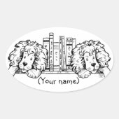 Lion Book Ends Personalized Ovale Sticker (Voorkant)