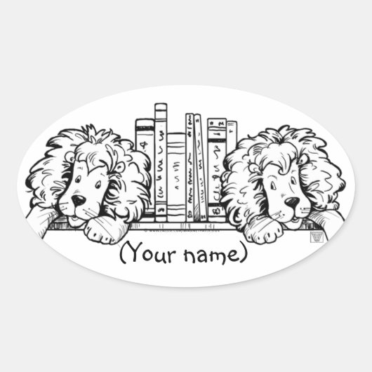 Lion Book Ends Personalized Ovale Sticker (Voorkant)