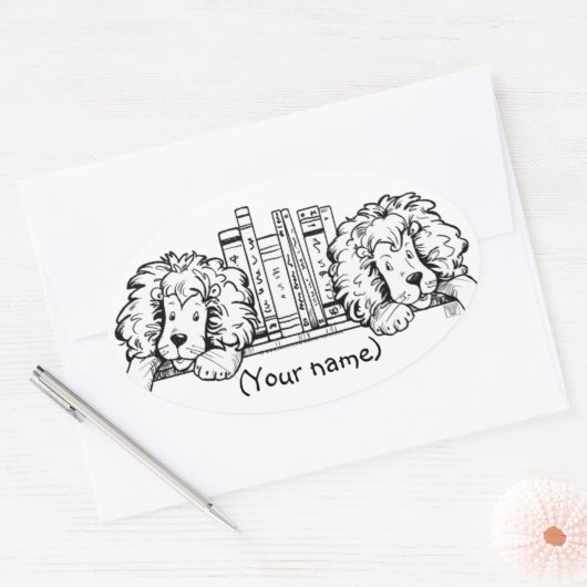 Lion Book Ends Personalized Ovale Sticker (Envelop)